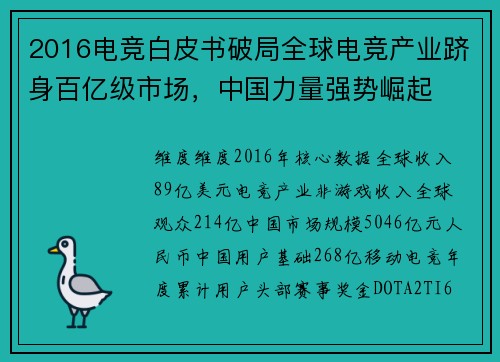 2016电竞白皮书破局全球电竞产业跻身百亿级市场，中国力量强势崛起