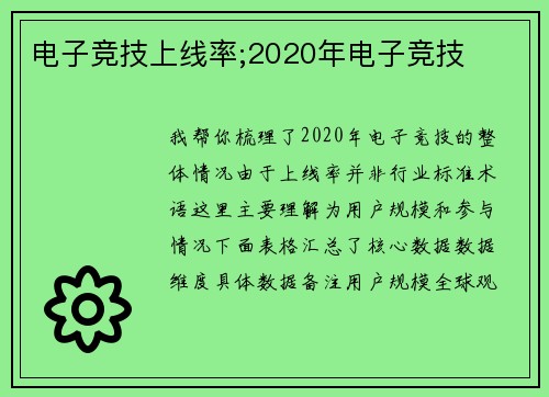 电子竞技上线率;2020年电子竞技